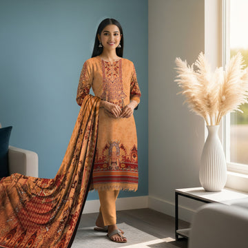 LS-2873 Ready-to-Wear Pakistani Premium Winter Linen Suit - Spiced Apricot