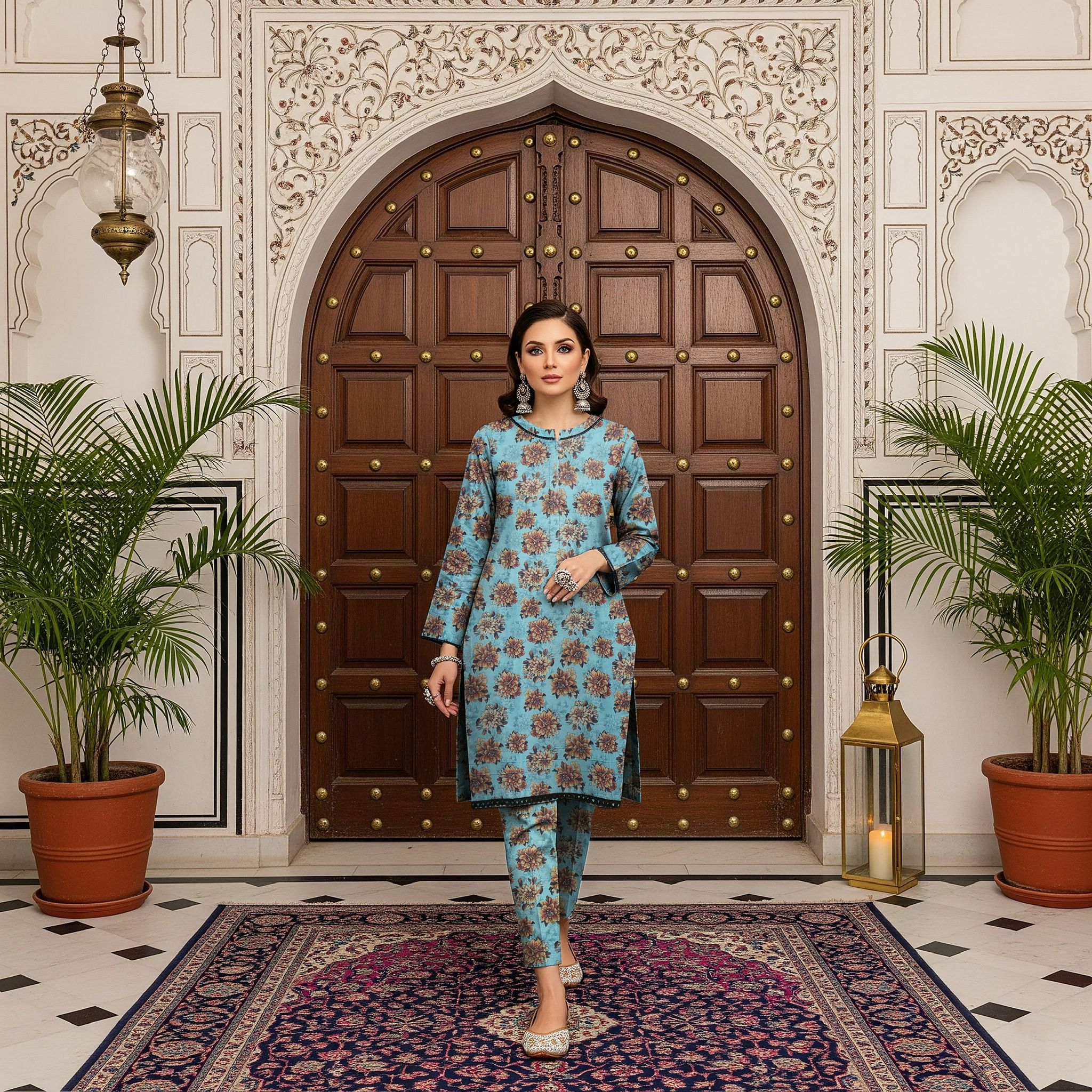LS-2917 Premium Winter Dhanak 2- Piece |Ready to Wear|Co-ord Set|Aqua Rust Print