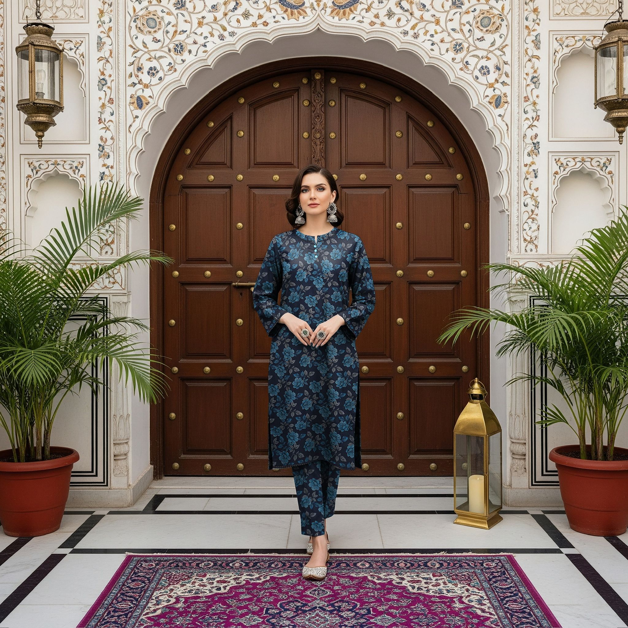 LS-2913 Premium Winter Dhanak 2- Piece |Ready to Wear|Co-ord Set|Sapphire Navy Digital Print