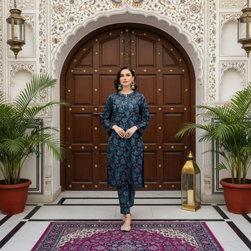 LS-2913 Premium Winter Dhanak 2- Piece |Ready to Wear|Co-ord Set|Sapphire Navy Digital Print