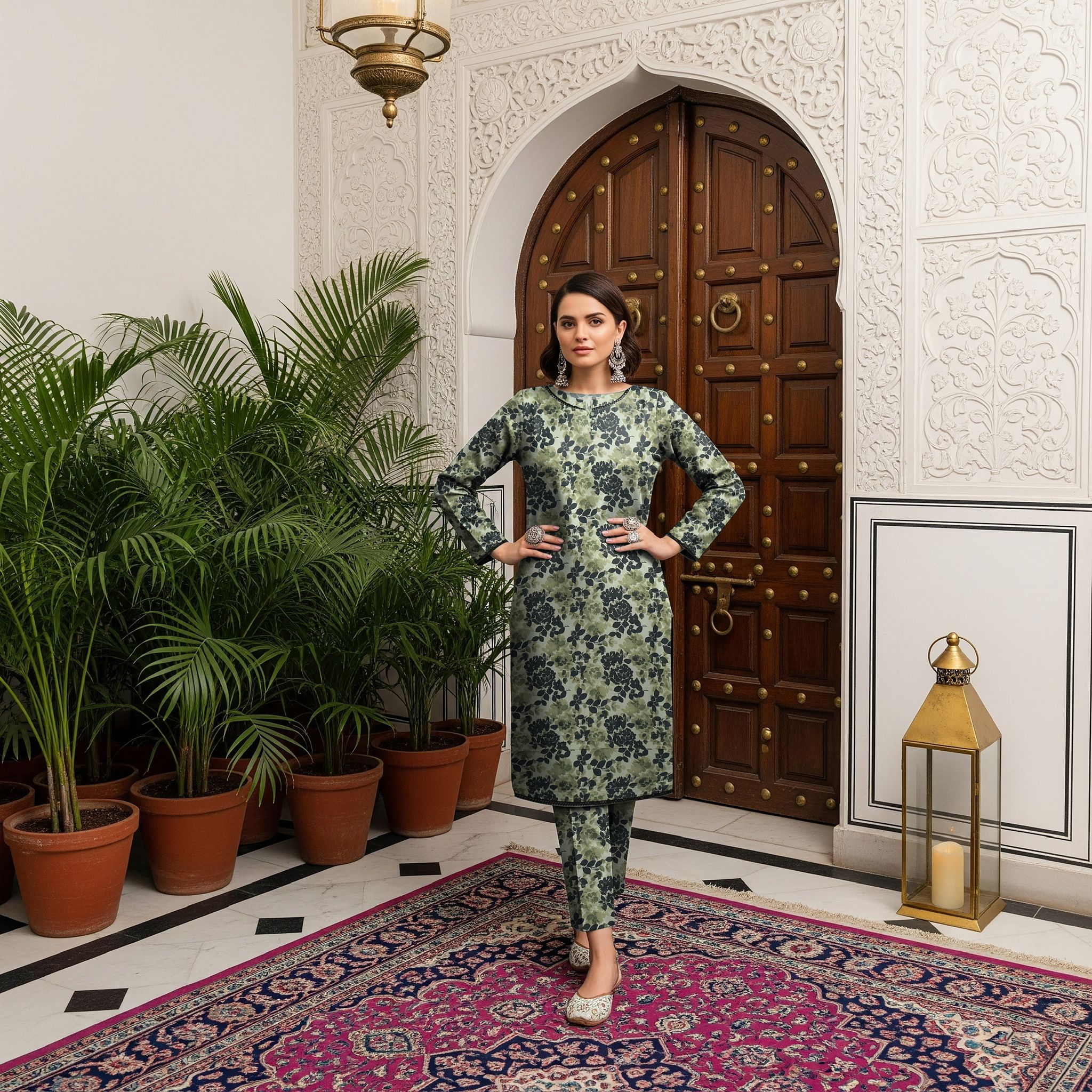 LS-2912 Premium Winter Dhanak 2- Piece |Ready to Wear|Co-ord Set| Olive Sage Digital print