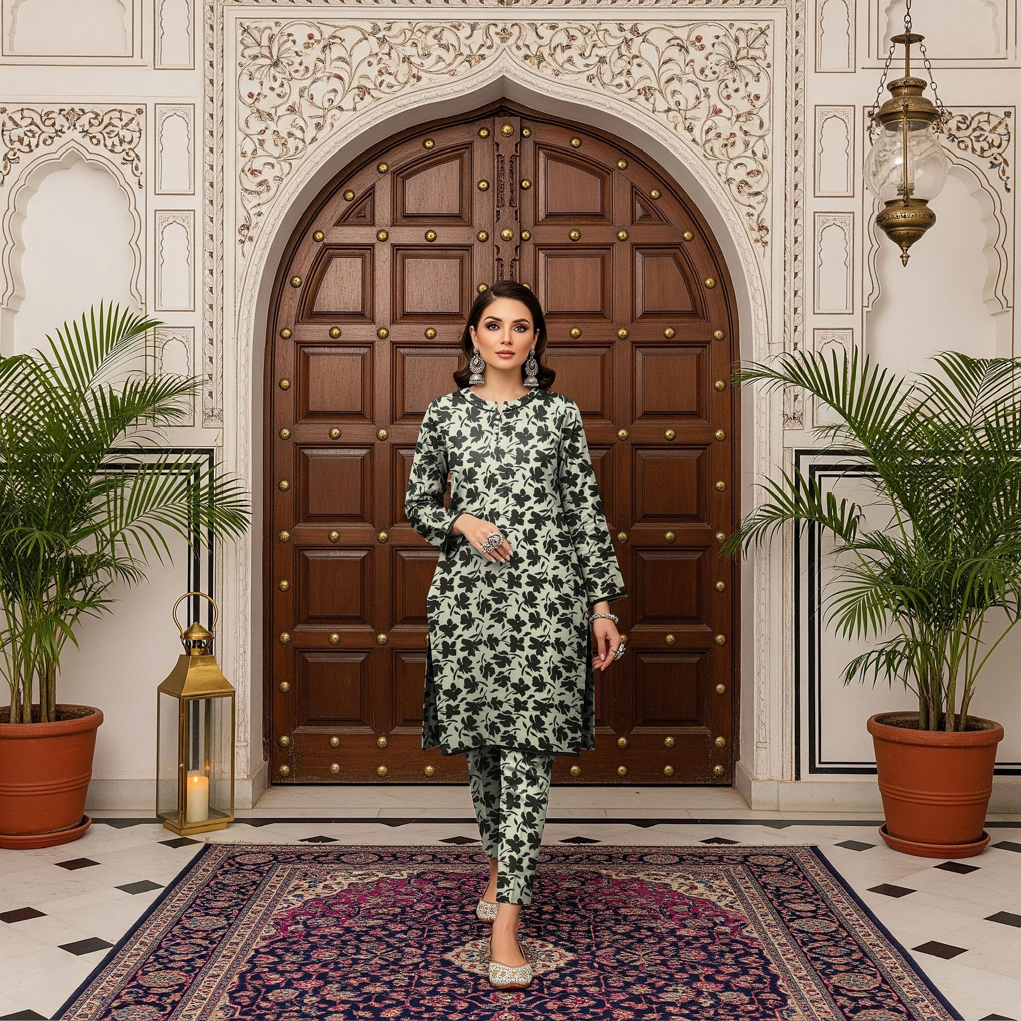 LS-2916 Premium Winter Dhanak 2- Piece |Ready to Wear|Co-ord Set| Deep Charcoal\Black Print