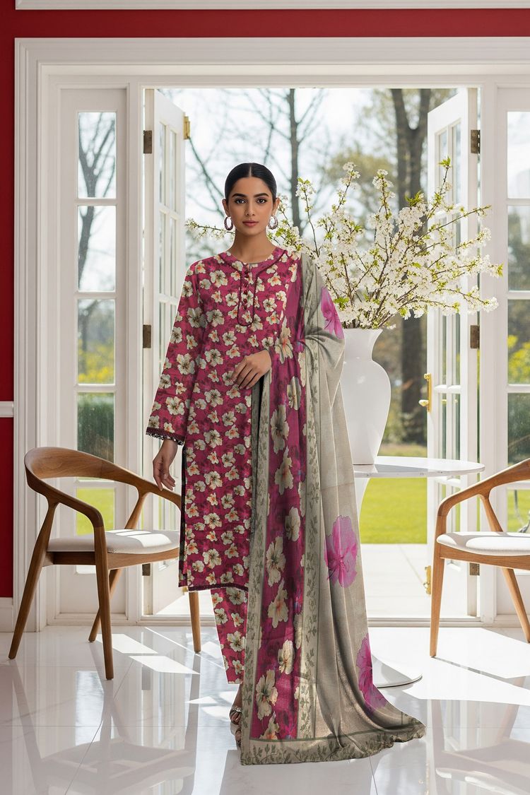 LS-2937 Mulberry | 3-Piece Ready-to-Wear |Winter Khaddar Suit | Digital Print & Shawl