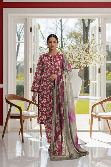 LS-2937 Mulberry | 3-Piece Ready-to-Wear |Winter Khaddar Suit | Digital Print & Shawl
