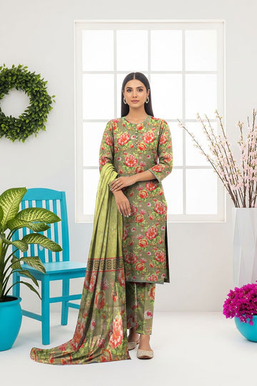 LS-2938 Dusty Olive | 3-Piece Ready-to-Wear |Winter Khaddar Suit | Digital Print & Shawl