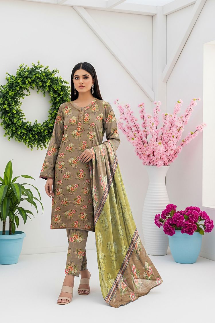 LS-2939 Muted Moss| 3-Piece Ready-to-Wear |Winter Khaddar Suit | Digital Print & Shawl