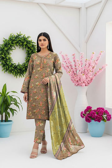 LS-2939 Muted Moss| 3-Piece Ready-to-Wear |Winter Khaddar Suit | Digital Print & Shawl