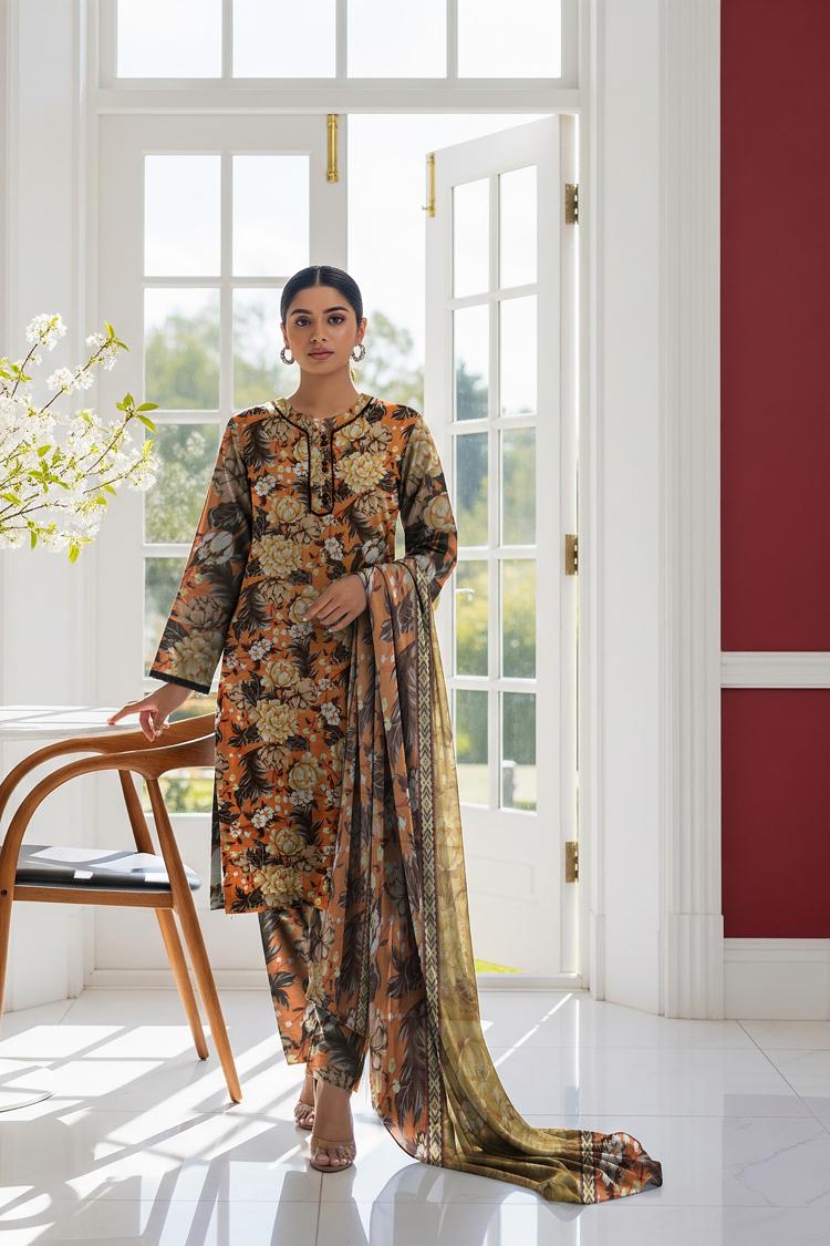 LS-2940 Terracotta | 3-Piece Ready-to-Wear |Winter Khaddar Suit | Digital Print & Shawl