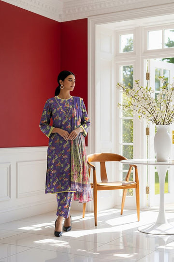 LS-2949 Violet| 3-Piece Ready-to-Wear |Winter Khaddar Suit | Digital Print & Shawl