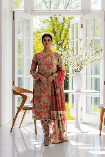 LS-2951 Marigold| 3-Piece Ready-to-Wear |Winter Khaddar Suit | Digital Print & Shawl