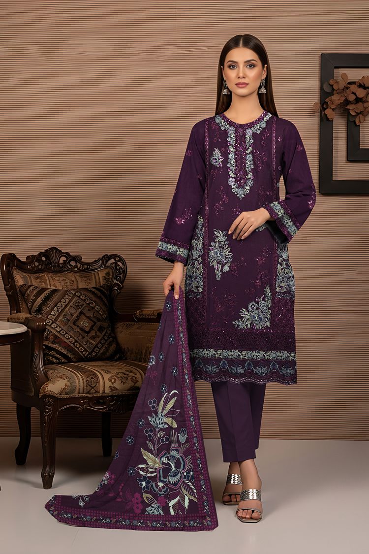 LS-2959 Premium Ready-to-Wear 3 Piece Dhanak Suit |Sequins & Resham Embroidery|Trouser & Matching Shawl