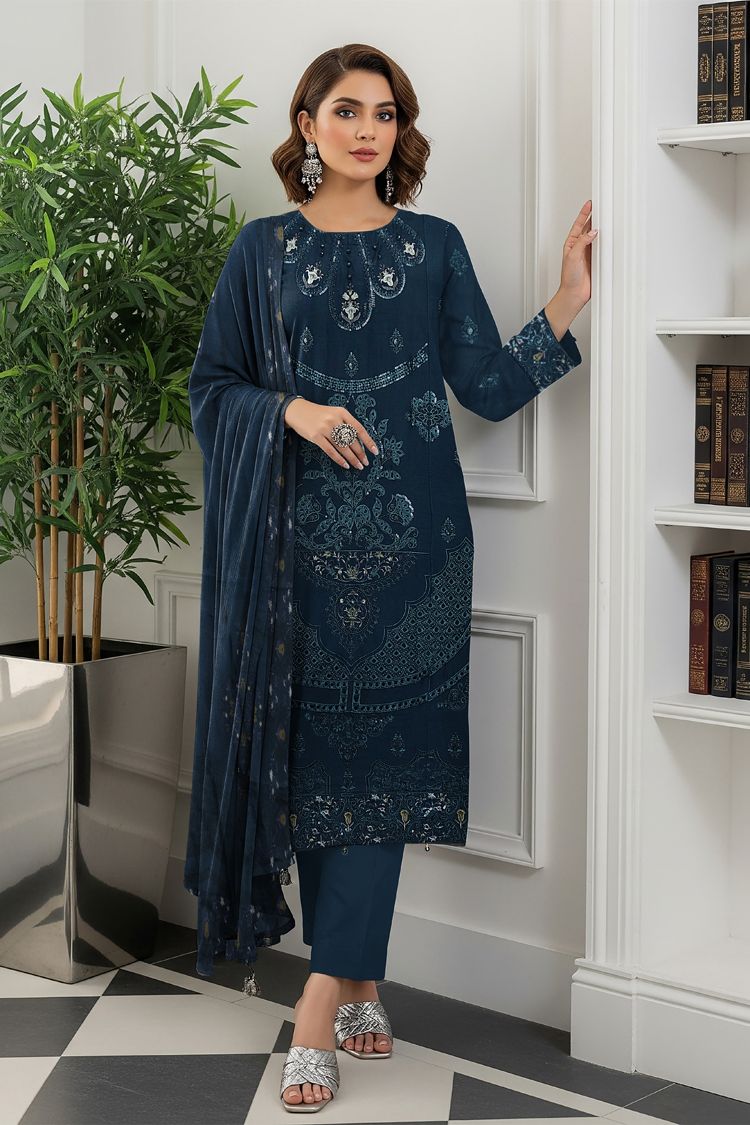 LS-2960 Premium Ready-to-Wear 3 Piece Dhanak Suit |Sequins & Resham Embroidery|Trouser & Matching Shawl