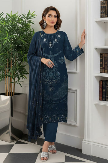 LS-2960 Premium Ready-to-Wear 3 Piece Dhanak Suit |Sequins & Resham Embroidery|Trouser & Matching Shawl