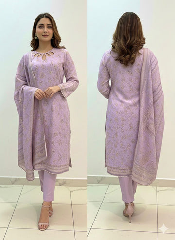 LS-2969 |3-Piece Ready-to-Wear |Winter Dhanak Suit | Digital Print & Shawl