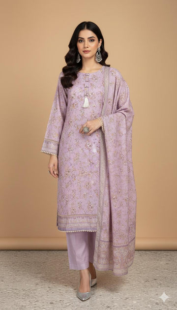 LS-2978 |3-Piece Ready-to-Wear |Winter Dhanak Suit | Digital Print & Shawl