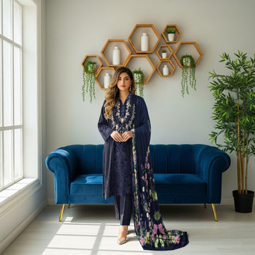 LS-2979 Premium Ready-to-Wear 3 Piece Dhanak Suit |Sequins & Resham Embroidery|Trouser & Matching Shawl