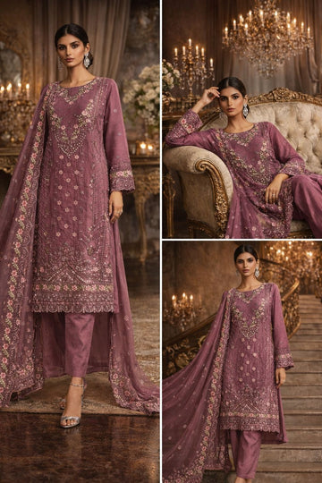 LS-2981 Luxury Ready-to-wear|Embroided Chiffon 3-piece Suit
