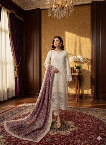 LS-2984 Ready to Wear | Premium Winter Premium Dhanak Suit | Embroidered Dress with Print Shawl