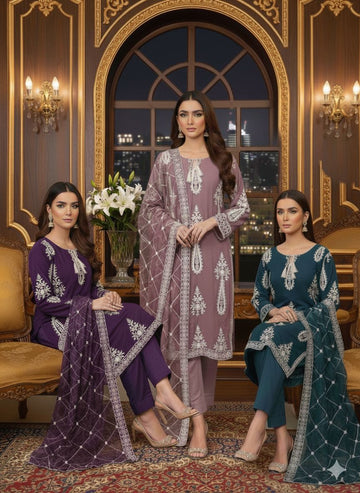 LS-2989 Ready to Wear | Premium Winter Premium Chiffon Suit | Embroidered Dress with Matching Dupatta
