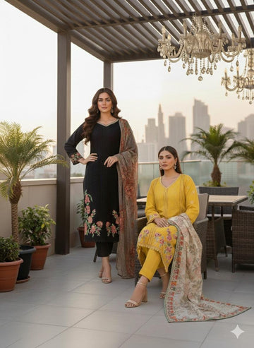 LS-2991  Ready to Wear |  Premium Linen Suit | Embroidered Dress with Print Dupatta