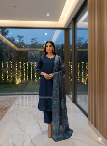 LS-2995  3-Piece Ready-to-Wear |Winter Dhanak Suit With Digital Printed Shawl