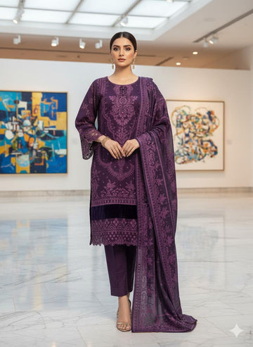 LS-2998 Premium Ready-to-Wear 3 Piece Dhanak Suit |Sequins & Resham Embroidery|Trouser & Matching Shawl