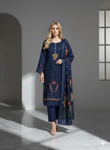 LS-2999 Premium Ready-to-Wear 3 Piece Dhanak Suit |Sequins & Resham Embroidery|Trouser & Matching Printed Shawl