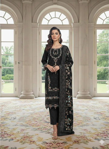 LS-3000 Premium Ready-to-Wear 3 Piece Dhanak Suit |Sequins & Resham Embroidery|Trouser & Matching Printed Shawl