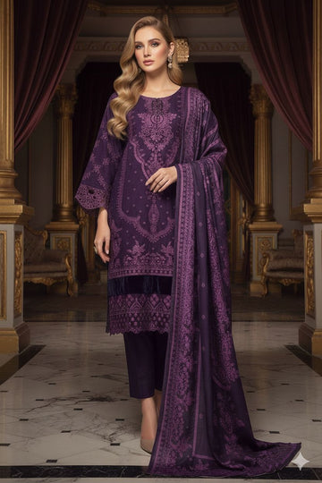 LS-2998 Premium Ready-to-Wear 3 Piece Dhanak Suit |Sequins & Resham Embroidery|Trouser & Matching Shawl