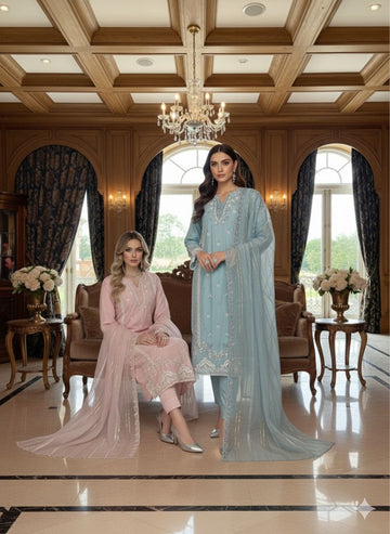 LS-3008  Ready to Wear |  Premium Linen Suit | Embroidered Dress with Matching Dupatta