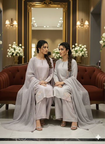 LS-3018 Ready to Wear |  Premium Linen Palzoo Suit | Embroidered Dress with Matching Dupatta
