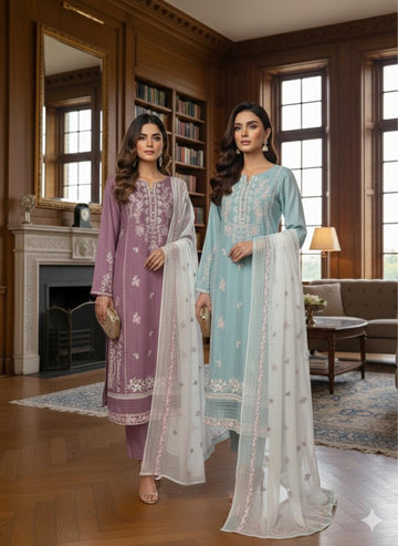 LS-3020  Ready to Wear |  Premium Linen Suit | Embroidered Dress with Matching Dupatta