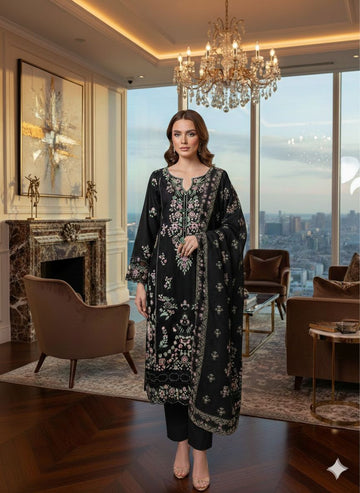 LS-3021 Premium Ready-to-Wear 3 Piece Dhanak Suit |Sequins & Resham Embroidery|Trouser & Matching Printed Shawl