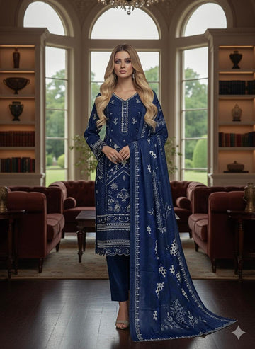 LS-3022 Premium Ready-to-Wear 3 Piece Dhanak Suit |Sequins & Resham Embroidery|Trouser & Matching Printed Shawl