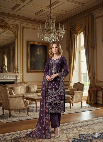 LS-3023 Premium Ready-to-Wear 3 Piece Dhanak Suit |Sequins & Resham Embroidery|Trouser & Matching Printed Shawl