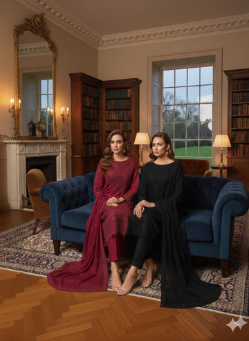 QA-35  Premium Ready-to-Wear 3 Piece Chiffon Suit |Trousers & Matching Dupatta