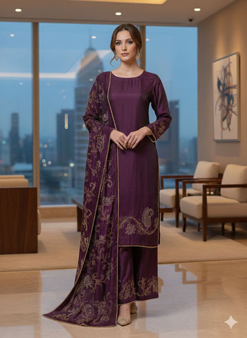 LS-3028 Premium Ready-to-Wear 3 Piece Shot Silk Taffeta Suit |Trousers & Matching Dupatta