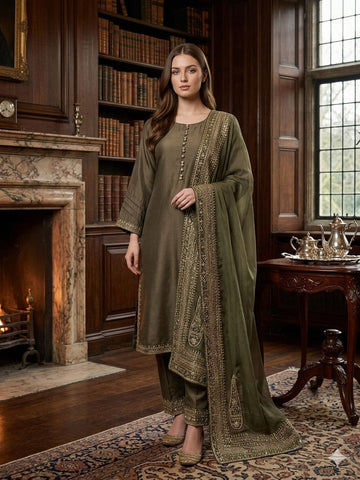 LS-3033  Premium Ready-to-Wear 3 Piece Viscose Suit |Sequins & Zari Embroidery|Trouser & Matching Dupatta