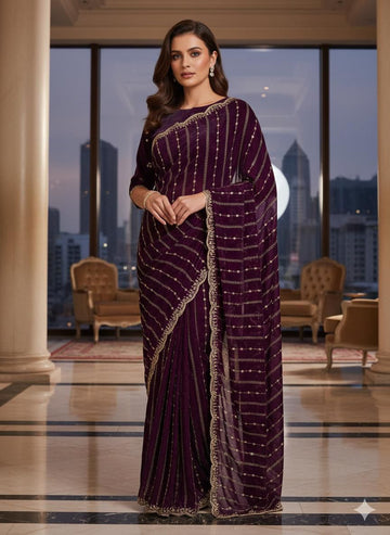 FBSR-744 One Min(Readymade) Ready To Wear Saree With Embroidery Work