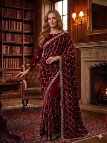 FBSR-745 One Min (Readymade) Ready To Wear Saree With Embroidery Work