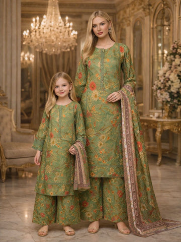 LS-3056  Mummy and Me Digtal Print Suit| Premium Lace Tunic & Statement Palazzo| Spring Summer Edition