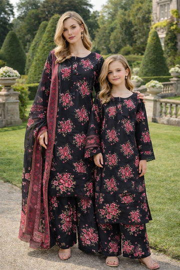 LS-3057  Mummy and Me Digtal Print Suit| Premium Lace Tunic & Statement Palazzo| Spring Summer Edition