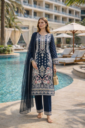 LS-3064  Premium Ready-to-Wear 3 Piece Linen Suit | Digital Printed & Stone Work |Trouser & Matching Dupatta