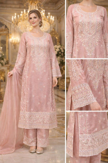 LS-3065  Premium Ready-to-Wear 3 Piece Viscose Suit |Sequins & Thread  Embroidery|Wide LegTrouser & Matching Dupatta