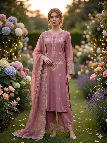 LS-3067 Ready to Wear |  Premium Linen Palzoo Suit | Embroidered Dress with Matching Dupatta