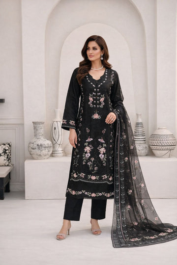 GZJ -3079 Premium Ready-to-Wear 3 Piece Viscose Suit | Thread Embroidery|Trouser & Linen Slub Printed  Dupatta
