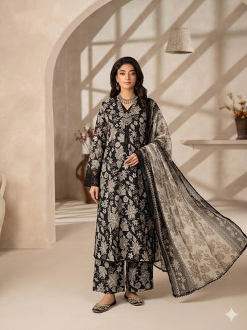AYN-3077 Luxury Floral Printed Lawn Suit with Lace Detailing With Chiffon Dupatta