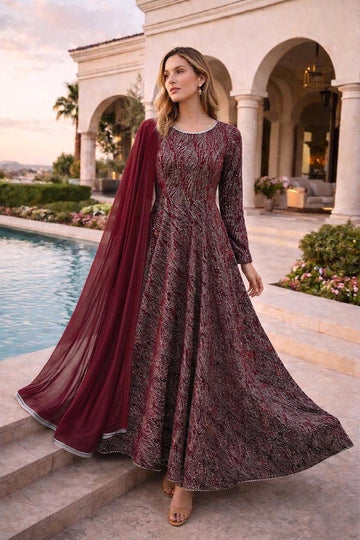 KHD-3084 Premium Crepe| Mukesh 3- Piece Set | Samosa Lace & Silver Accents | Available in 4 Iconic Colors