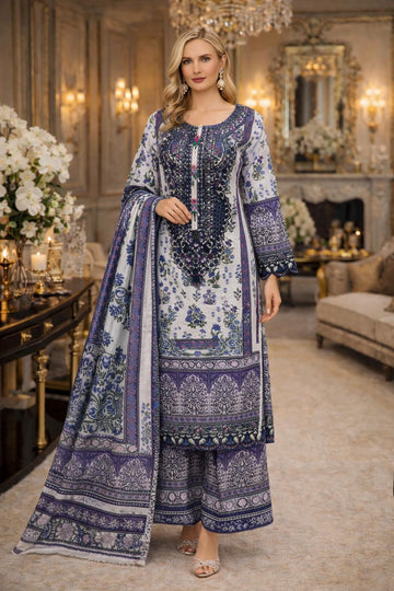 AYN-3083  Ready to Wear |  Premium Cotton Palzoo Suit | Embroidered Dress with Matching Dupatta| Spring & Summer Edition