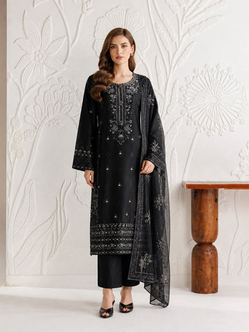 GZJ -3092 Premium Ready-to-Wear 3 Piece Viscose Suit | Thread Embroidery|Trouser & Linen Slub Printed  Dupatta